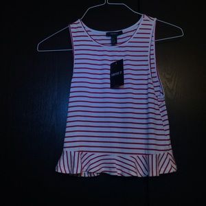 NWT ribbed red & white striped tank top w/ peplum